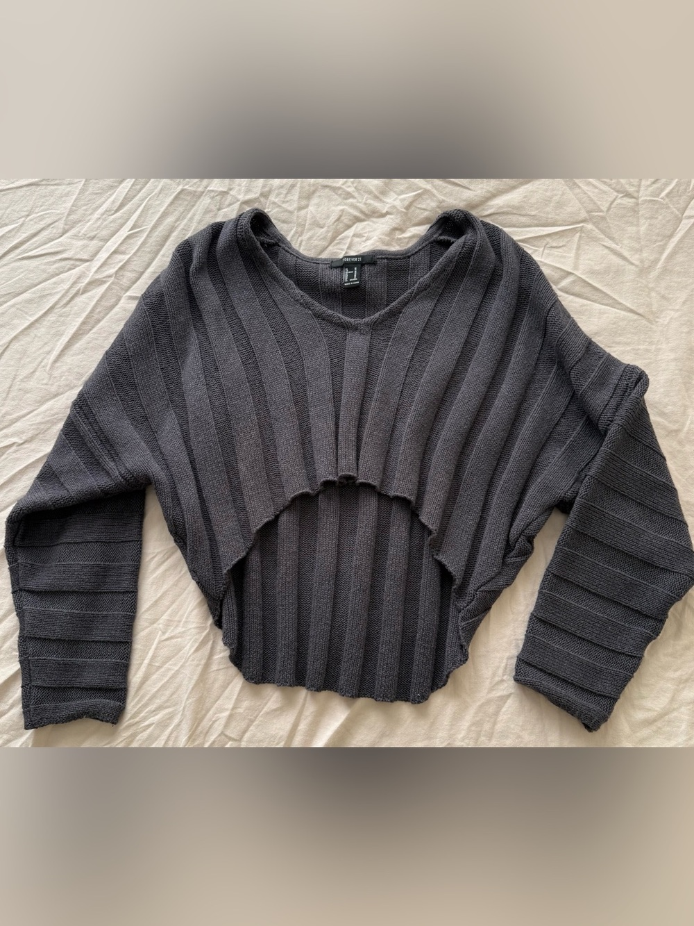 Forever 21 Women's Dark Charcoal Ribbed Scoop Neck Cropped Sweater